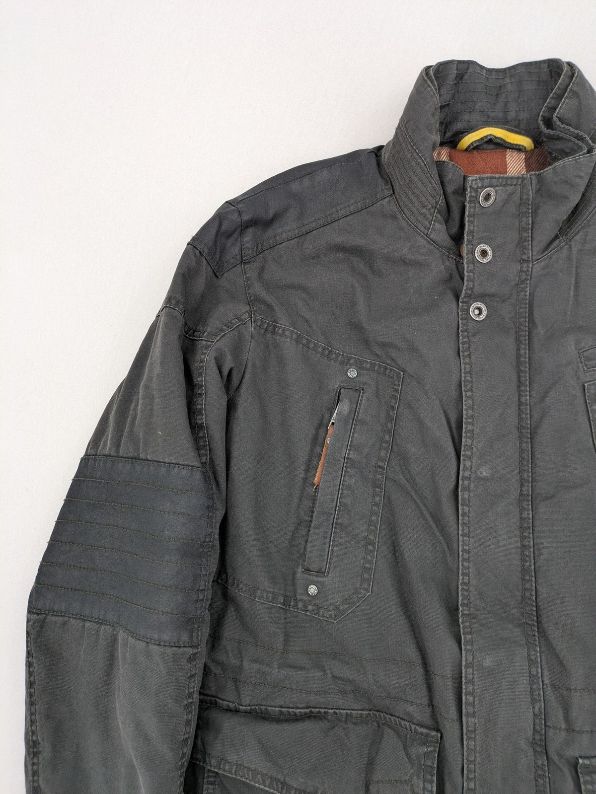 camel active grey field jacket cotton quilted with multiple pockets and stand-up collar
