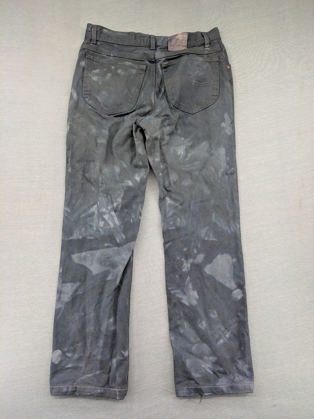 Lee straight jeans grey and white custom tie-dye acid wash with classic 5-pocket style.