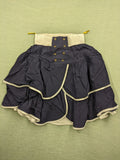 C&A knee-length skirt cream and navy, high waist with tiered ruffles and gold buttons.