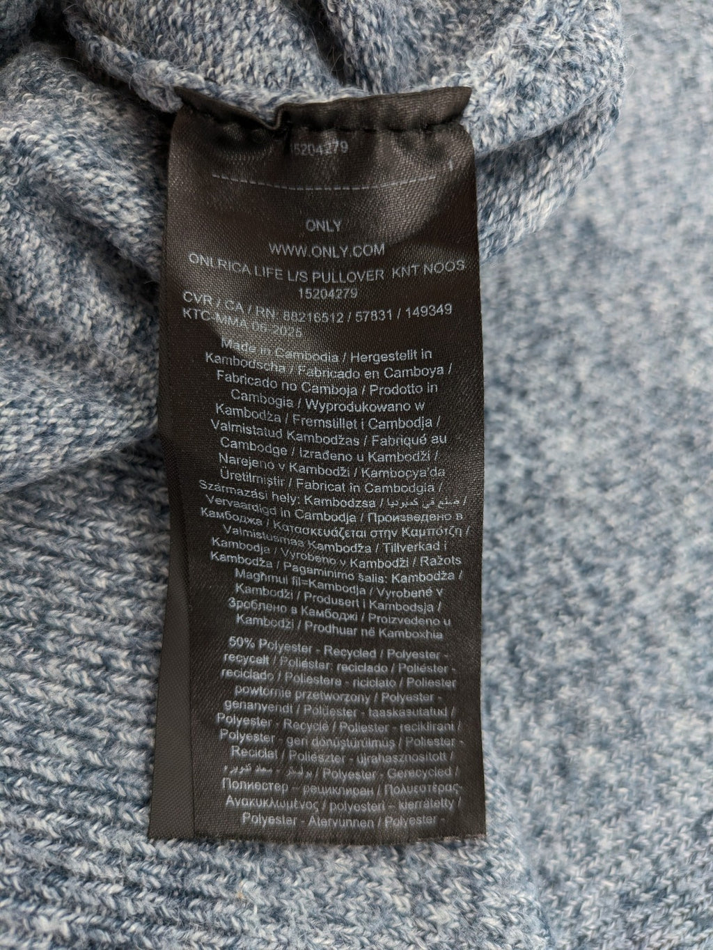 ONLY turtle neck jumper blue grey mélange, soft knit, ribbed details, classic design.
