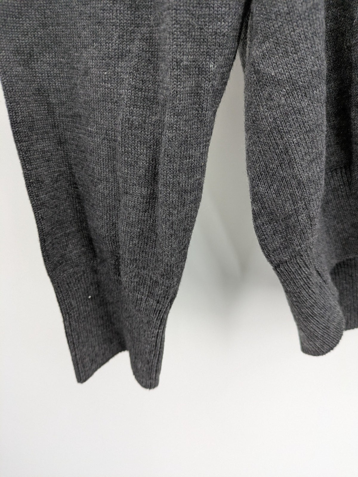 Straight Up grey cardigan with shawl collar, button front, soft cotton-acrylic blend.