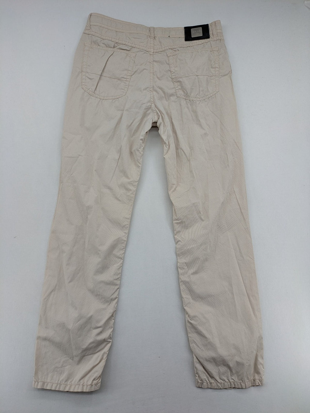 BRAX beige striped pants with logo, made from comfortable stretch cotton blend.