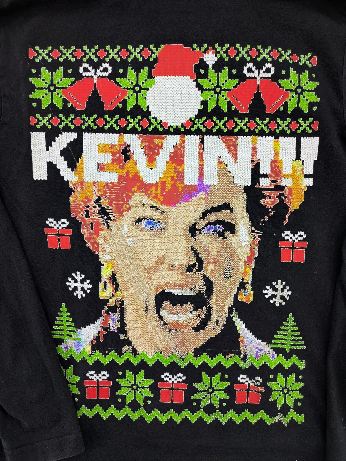 Home Alone turtle neck jumper multi colour sequin design featuring Kate McCallister.