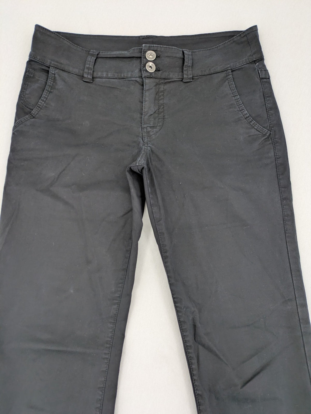 Bernd Berger grey chino pants with double button closure and straight leg design.