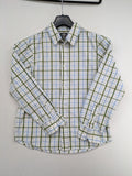 L.O.G.G green, blue, and white checked long-sleeve shirt with button placket and Kent collar.