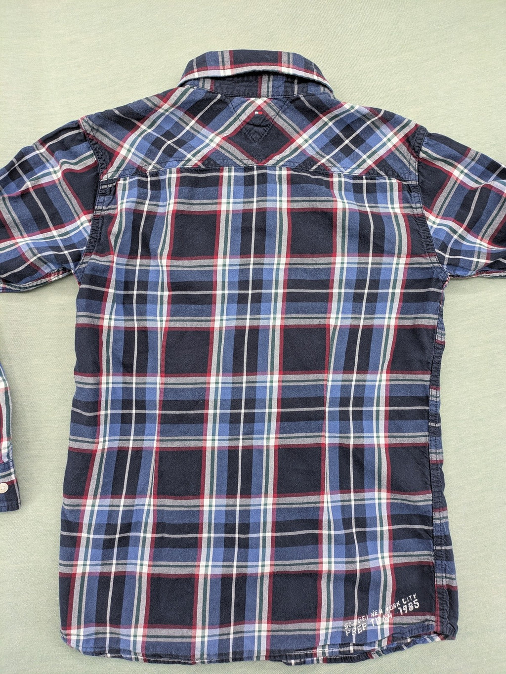 Tommy Hilfiger long-sleeve shirt multi-colored check pattern with embroidered logo tag.
