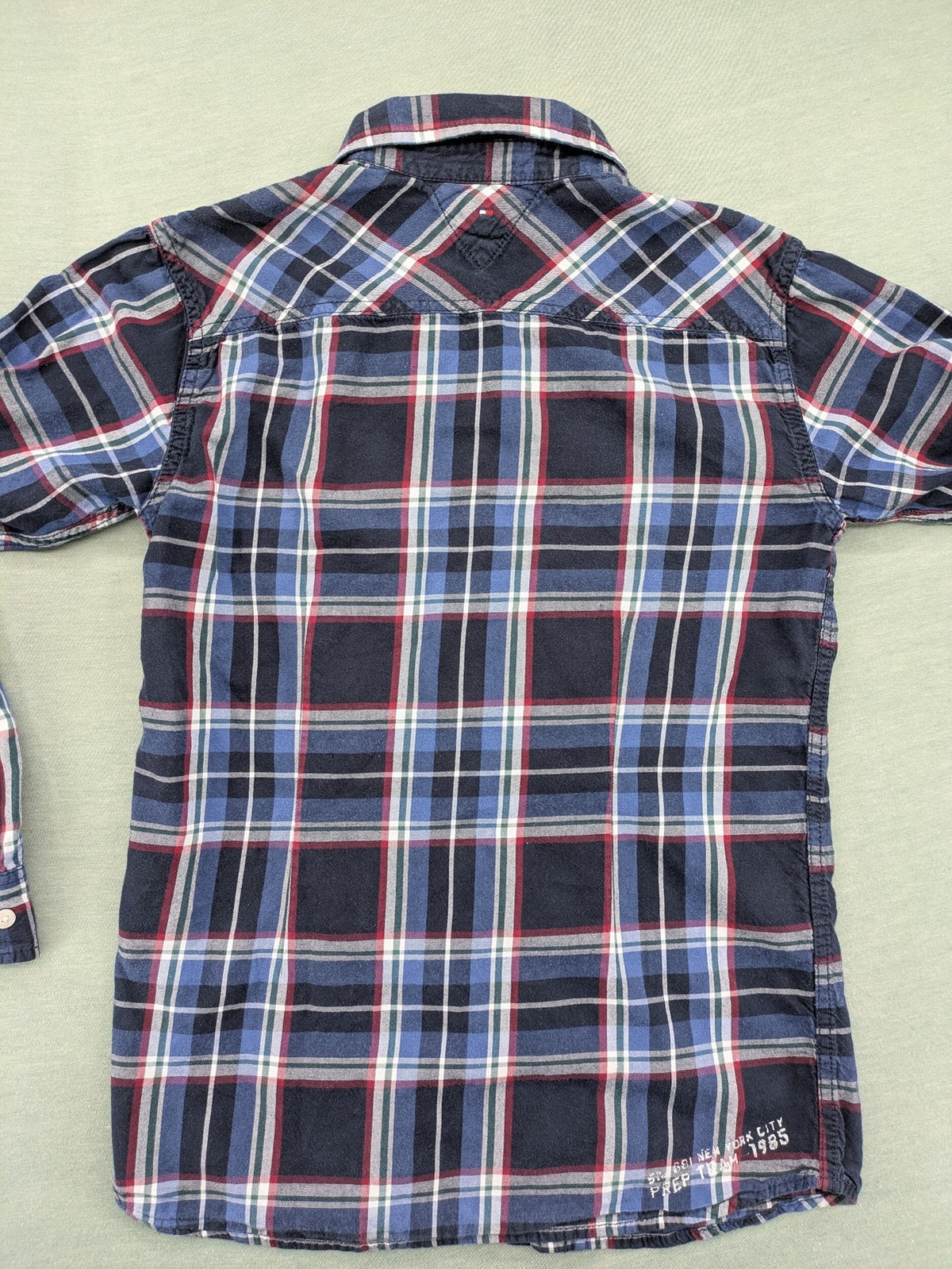 Tommy Hilfiger long-sleeve shirt multi-colored check pattern with embroidered logo tag.