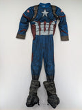 Captain America costume multi-coloured with padded muscle chest and shoulder details.