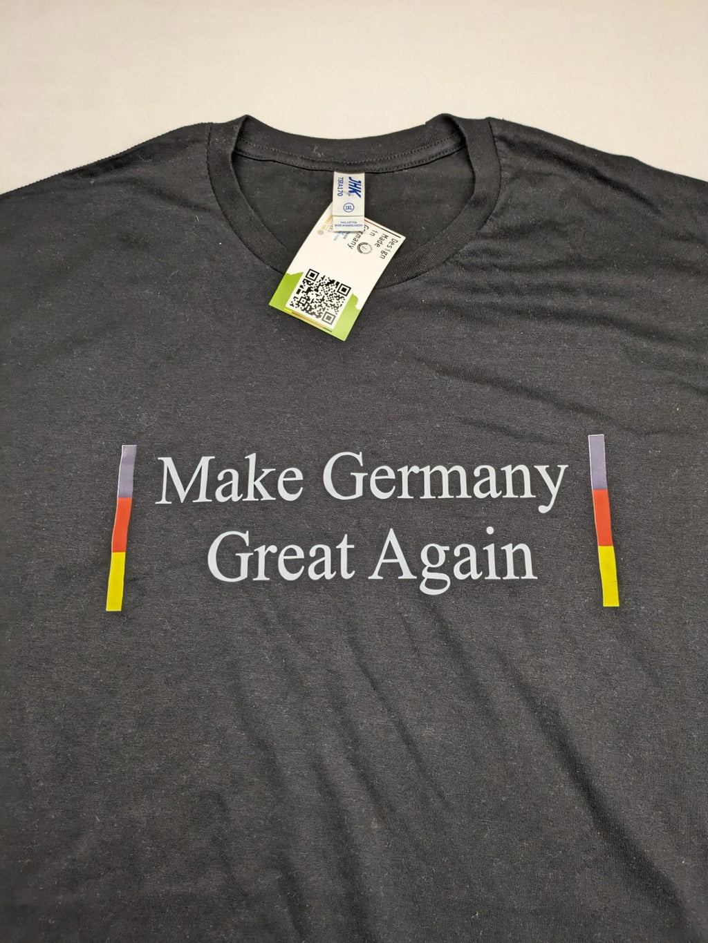 AFD turtle neck jumper multi "Make Germany Great Again" print with German flag colors.