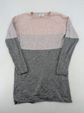 Only turtle neck jumper grey and orange colorblock design with long sleeves and round neckline.