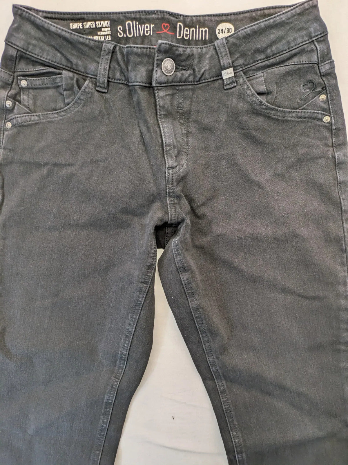 s.Oliver grey super skinny jeans with medium rise and stylish washed finish