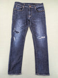Armani Exchange blue slim fit jeans with distressed details and classic 5-pocket design.