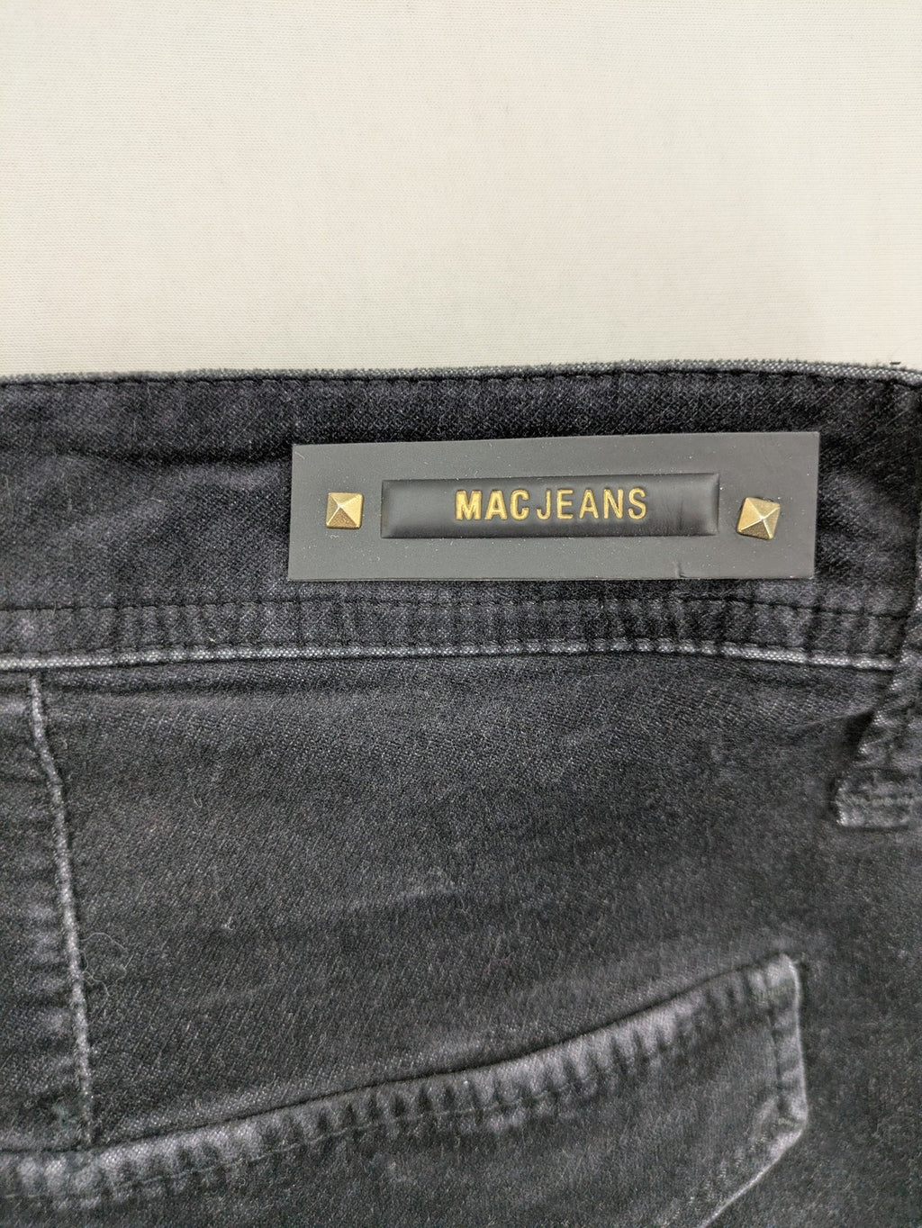 Mac Jeans grey cargo pants soft corduroy biker style with zipper details.