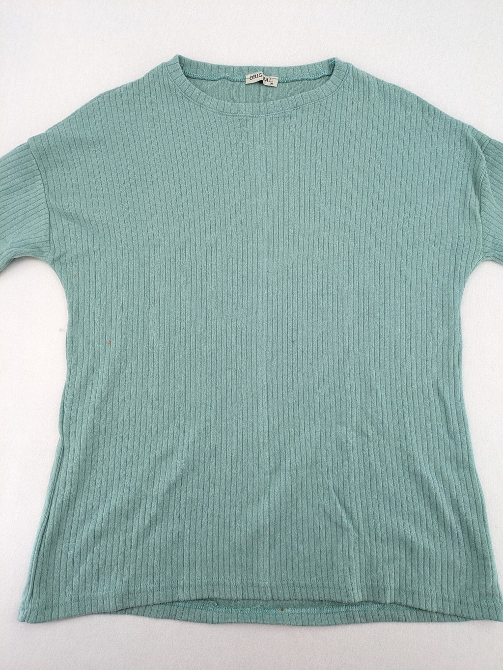 Original knit jumper mint green ribbed texture classic round neck long sleeves