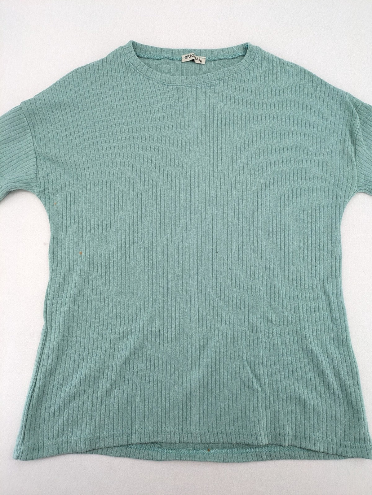 Original knit jumper mint green ribbed texture classic round neck long sleeves