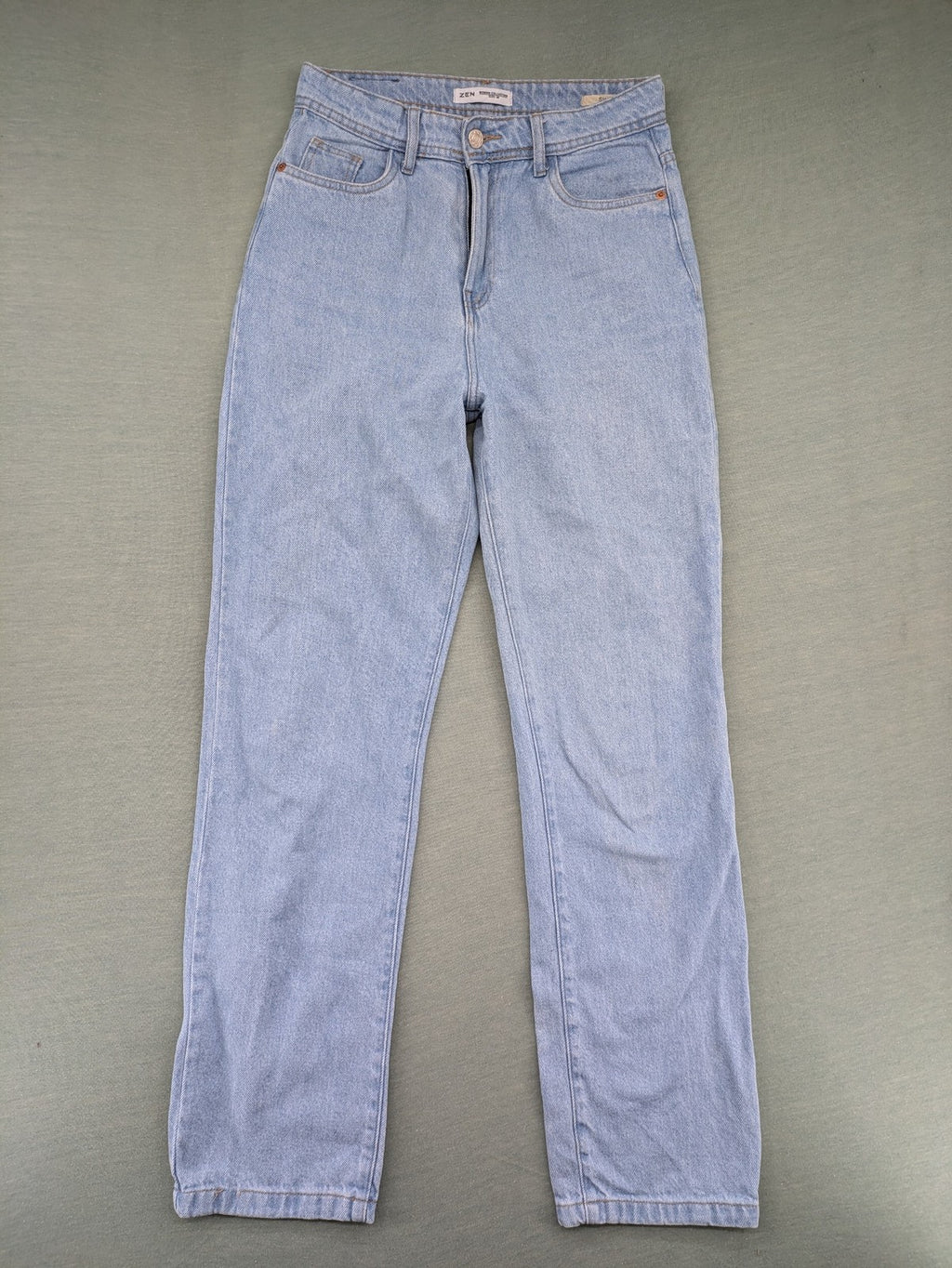 Zen blue straight jeans high rise classic stone wash 100% cotton