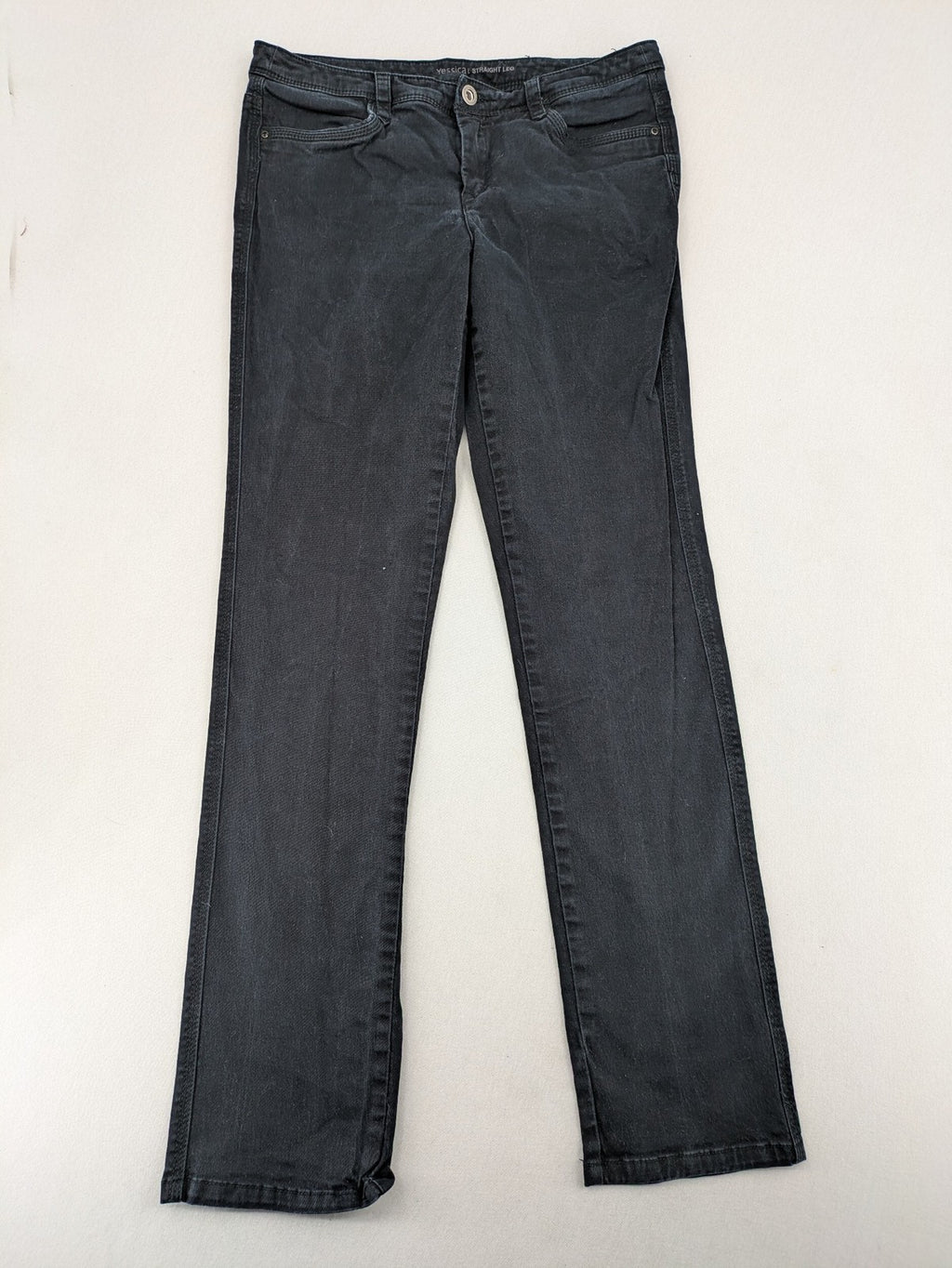 Yessica black straight leg jeans 5-pocket design cotton blend with stretch.