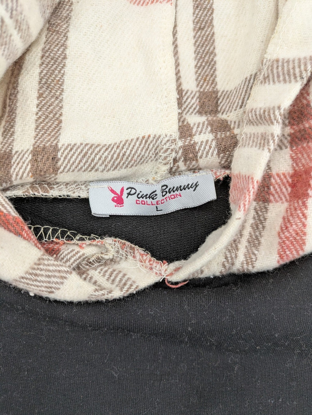 Pink Bunny Collection turtle neck jumper cream and pink with checkered pattern and soft fabric.