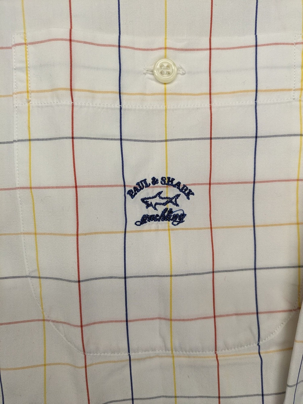 Paul & Shark multi-check long sleeve button-down shirt with embroidered logo on chest.