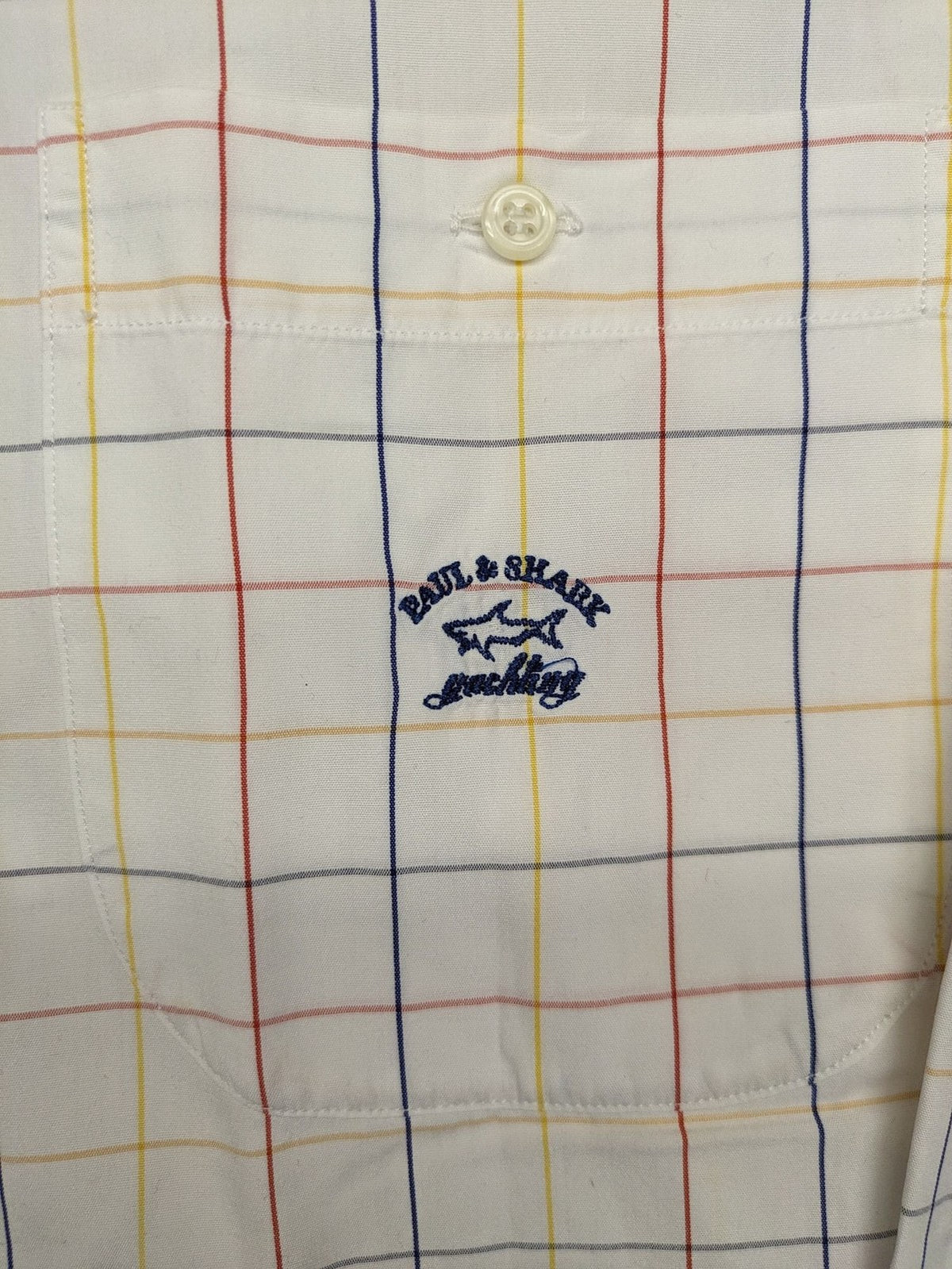 Paul & Shark multi-check long sleeve button-down shirt with embroidered logo on chest.