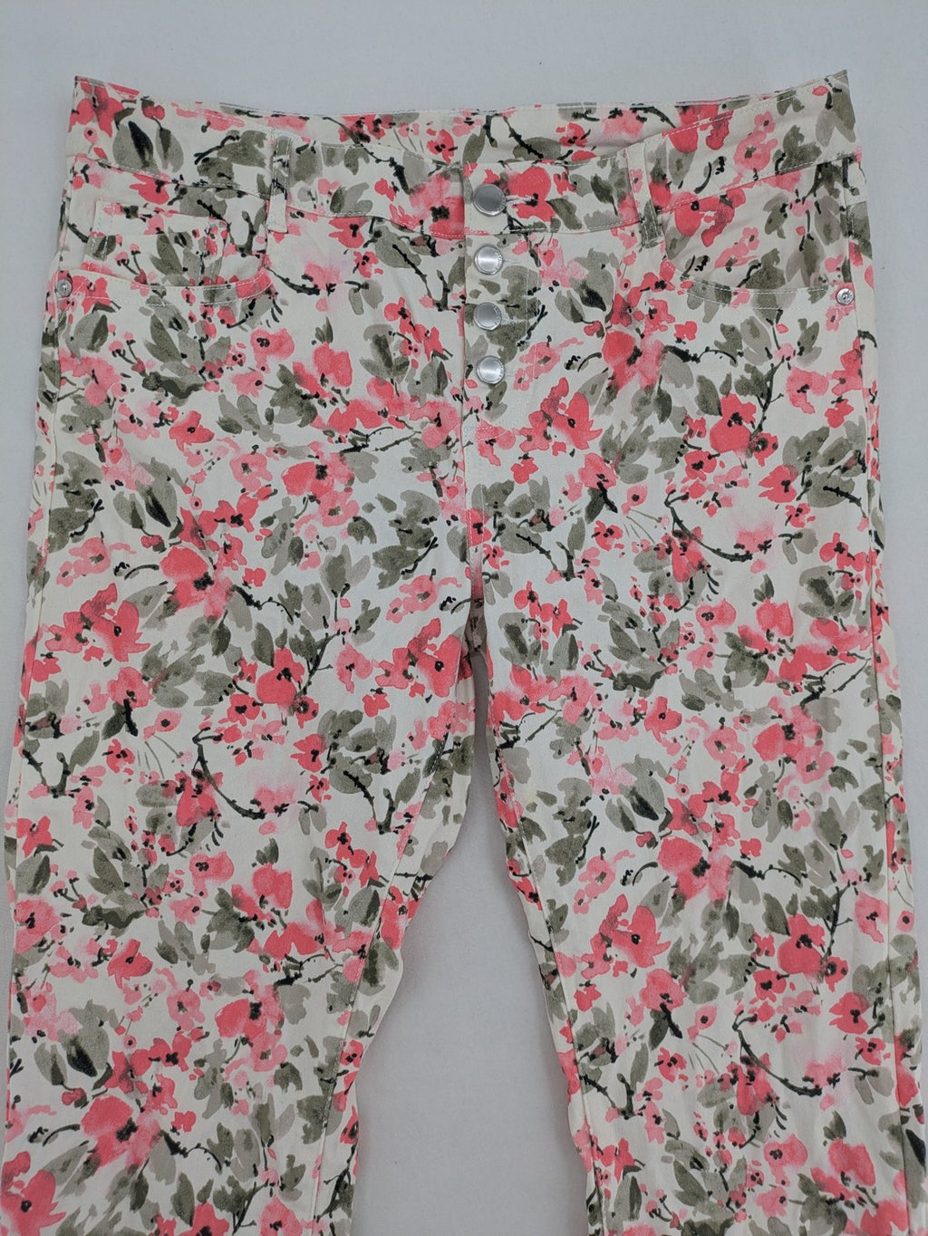 ever.me multi pants high waist floral pattern cotton blend with button closure