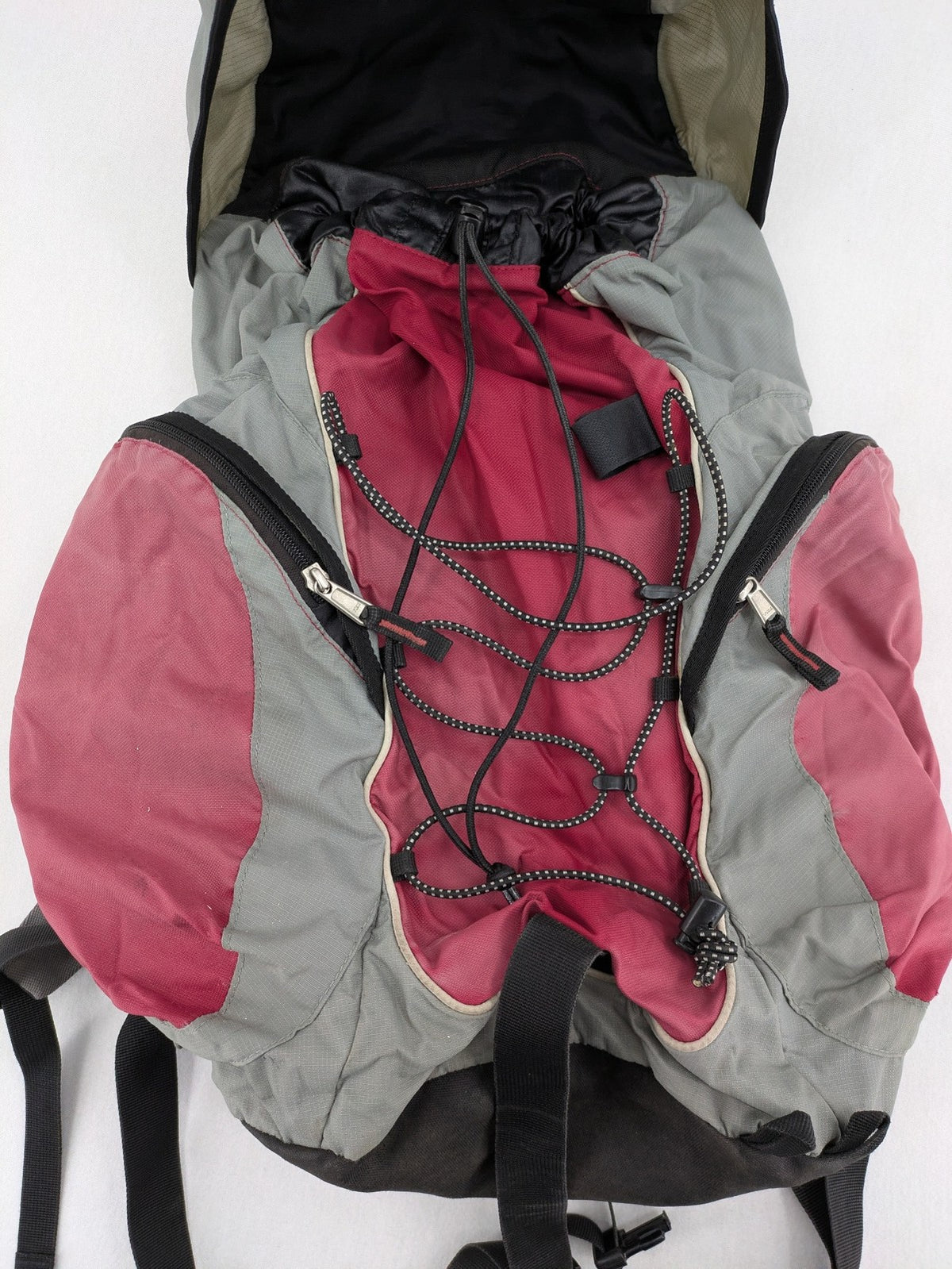 Deuter grey and pink Aircomfort Walk Air 30 rucksack with mesh back system.