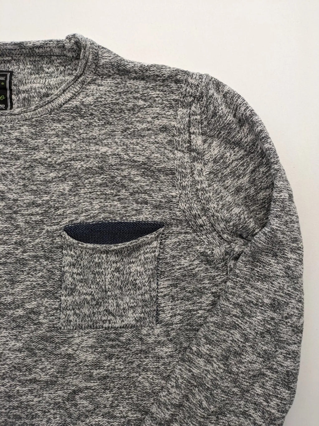 Key Largo grey turtle neck jumper with blue accents and chest pocket, cotton blend.