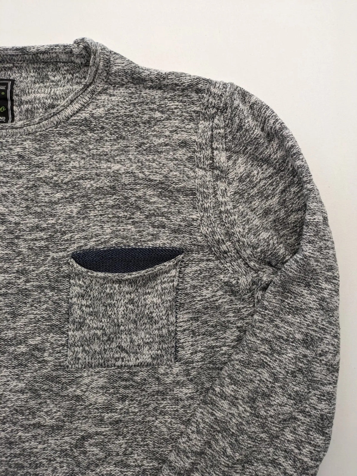 Key Largo grey turtle neck jumper with blue accents and chest pocket, cotton blend.