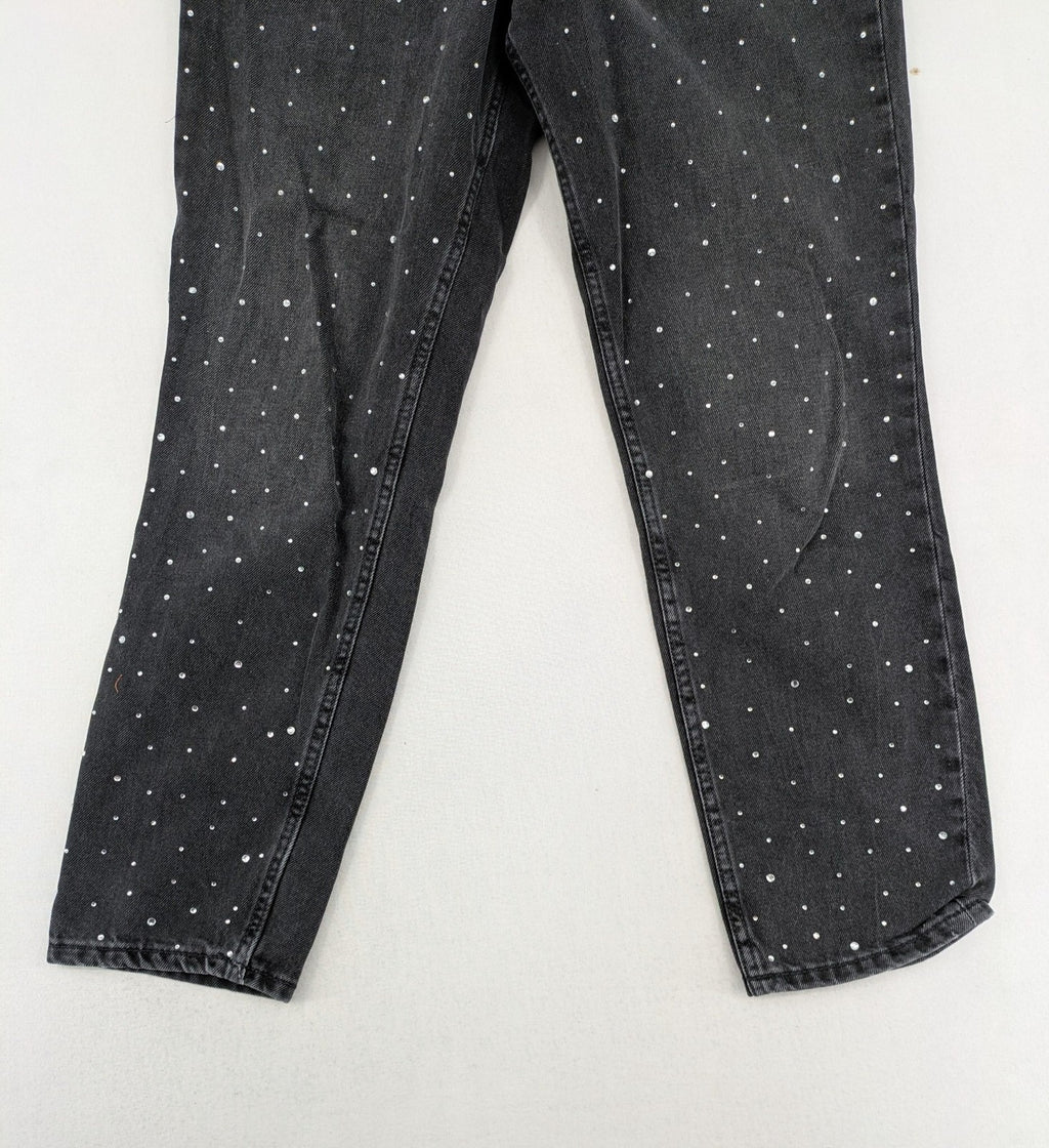 H&M Divided black straight jeans with allover rhinestone embellishments and classic five-pocket design.