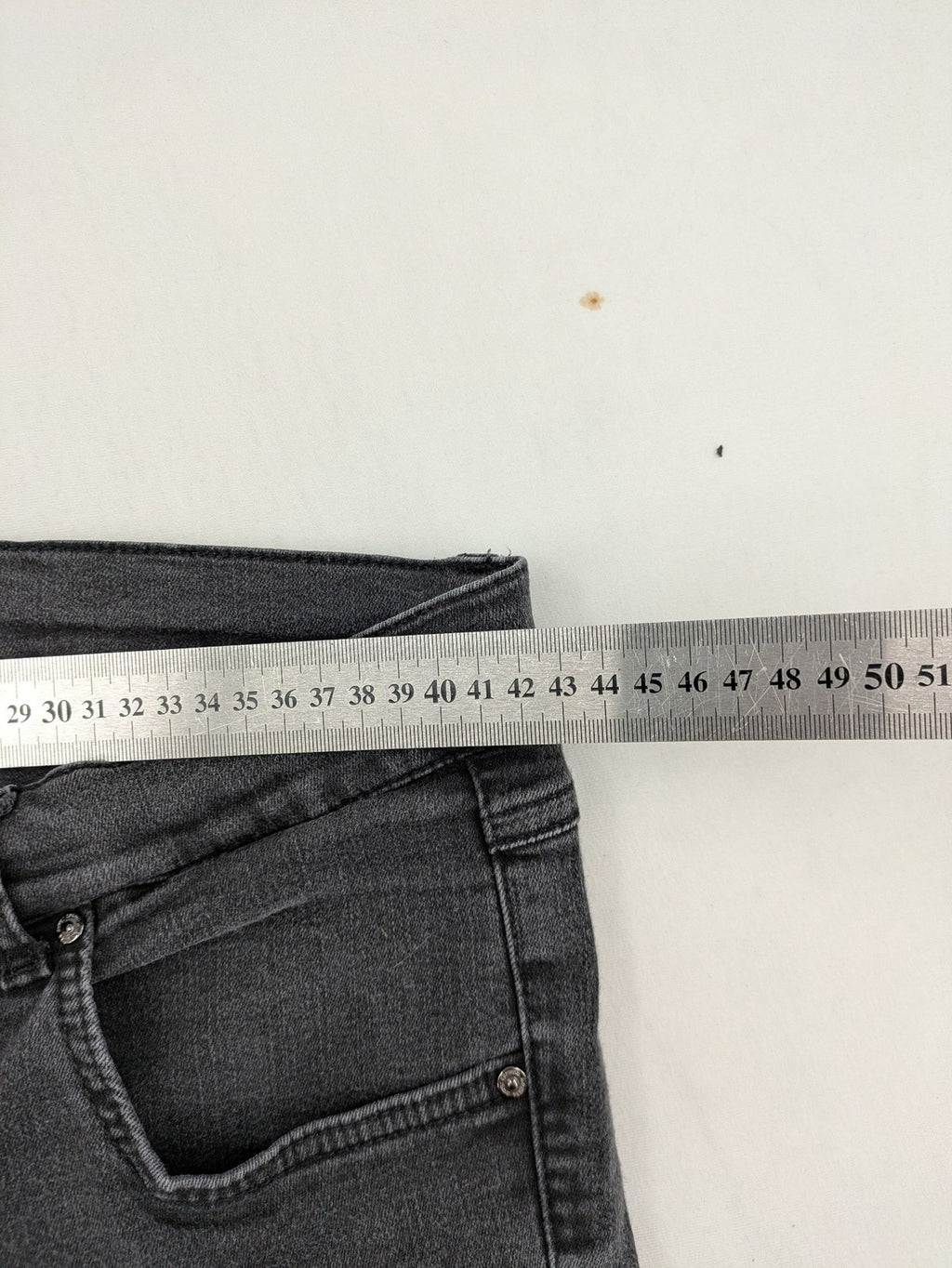 Angels grey straight jeans with 5-pocket design and faded black wash.