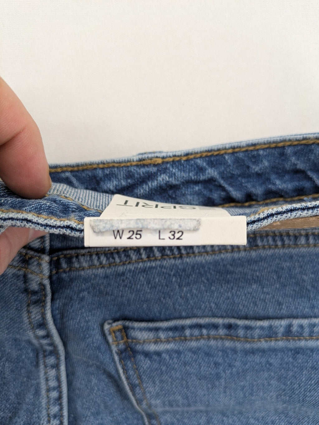 Esprit blue straight leg jeans medium rise with washed finish and cotton-stretch blend.