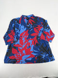 Ulla Popken blue top with floral print, V-neck, 3/4 sleeves, soft cotton blend.