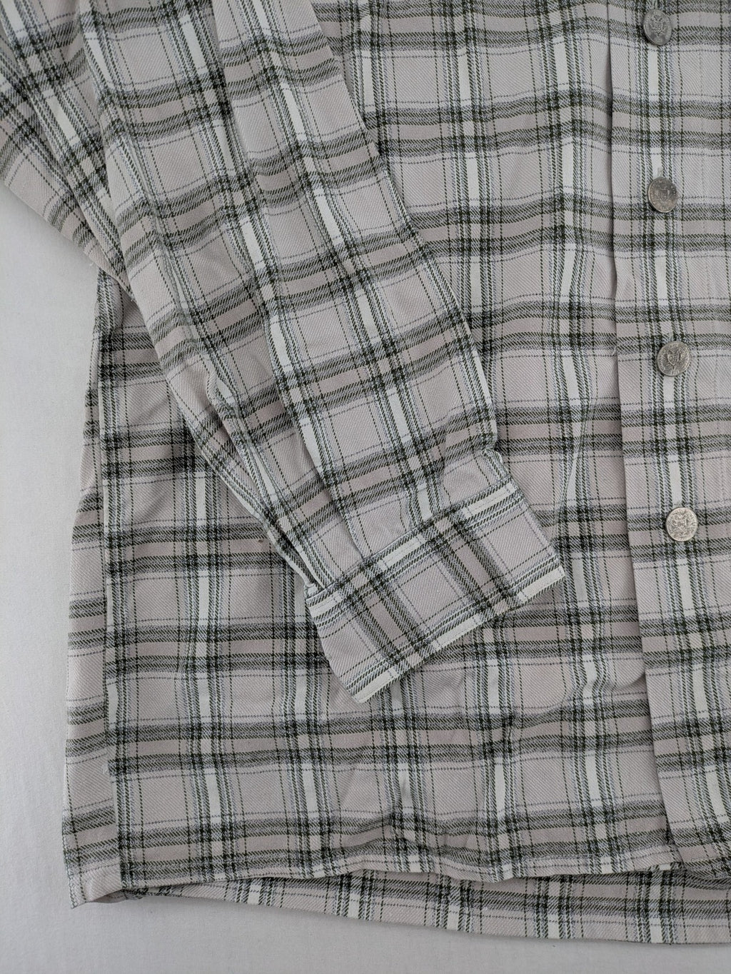 OS Trachten dirndl shirt grey green checkered cotton with decorative buttons and chest pocket