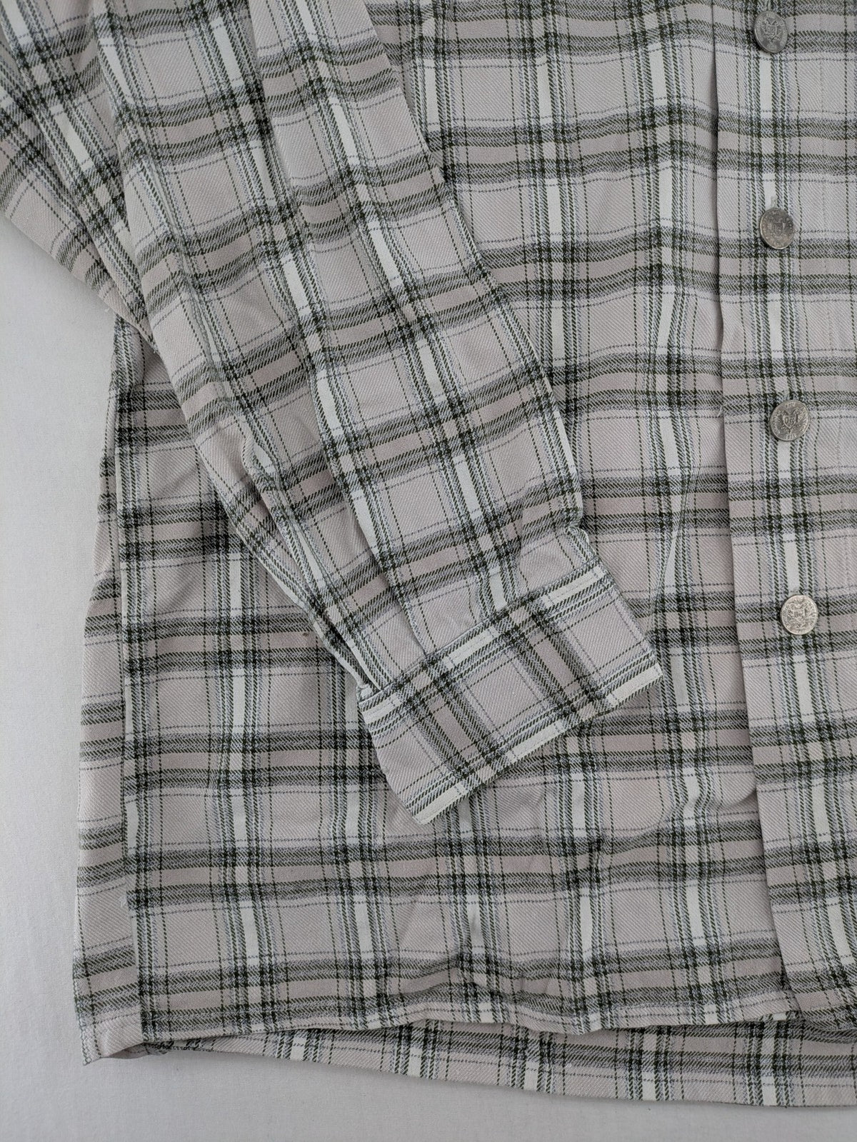 OS Trachten dirndl shirt grey green checkered cotton with decorative buttons and chest pocket