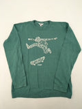 BESTies green turtle neck jumper with white skateboard graphic and ribbed cuffs.