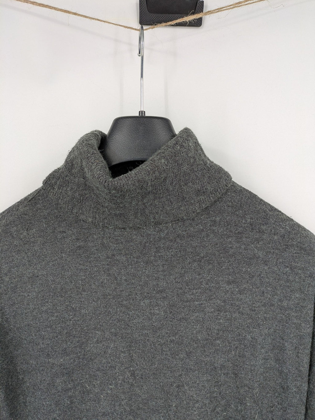 ONLY grey knitted midi dress with roll neck, long sleeves, and side slits.