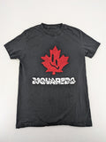 Dsquared2 grey short sleeve shirt with red maple leaf and smiley face graphic.