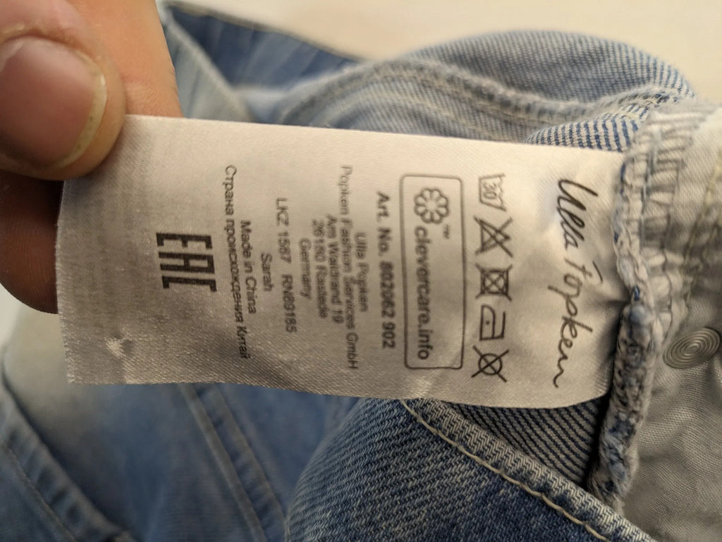 Ulla Popken blue straight jeans with used look, elastic waistband, and 5-pocket style.