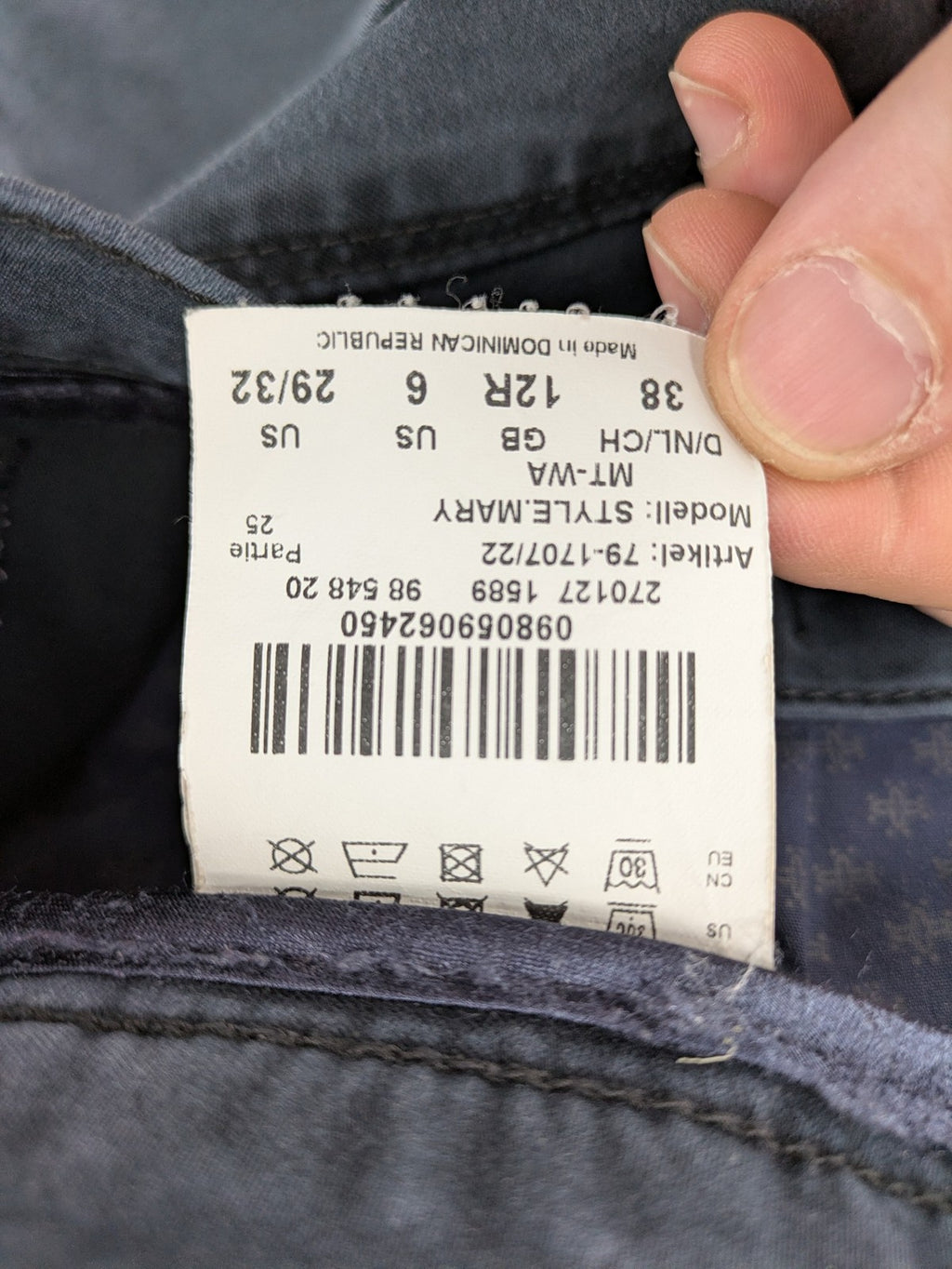 BRAX blue straight leg jeans with "Mary" fit, soft stretch fabric, and washed finish.