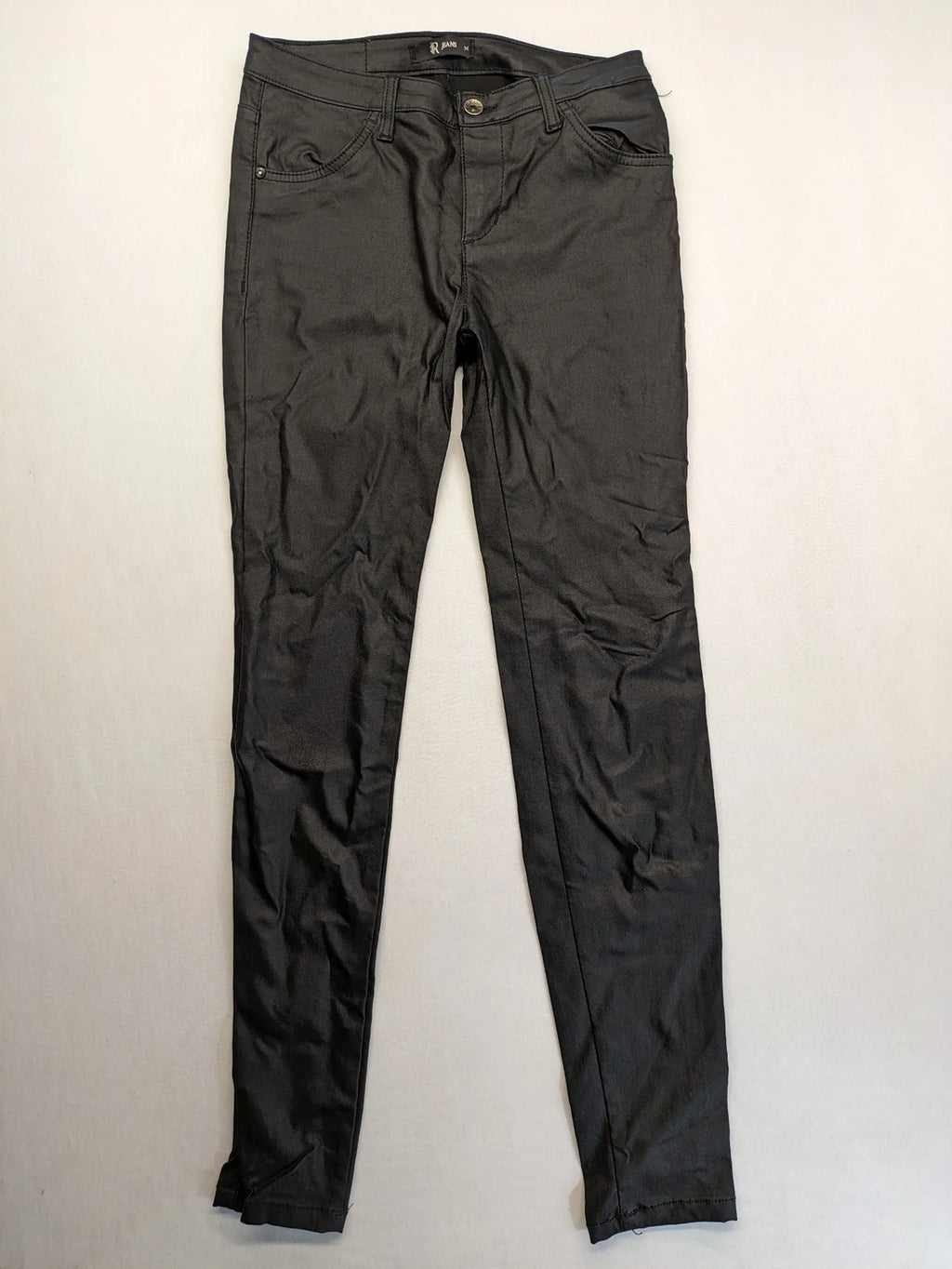 Rinascimento black straight jeans faux leather look skinny fit with glossy finish