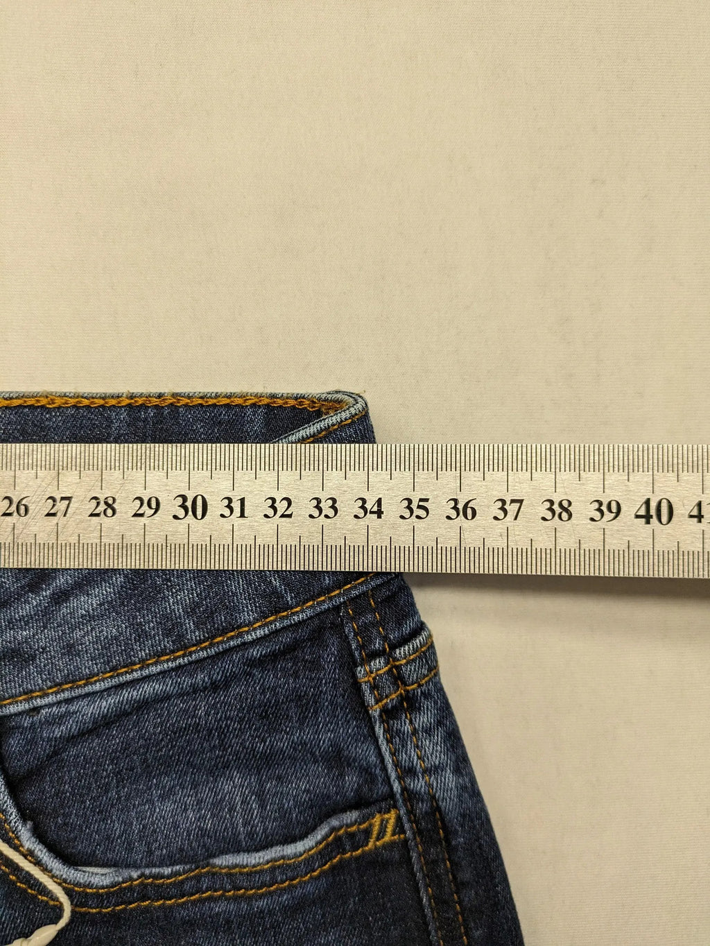Esprit blue straight leg jeans mid rise 5-pocket design with zipper, dark wash.