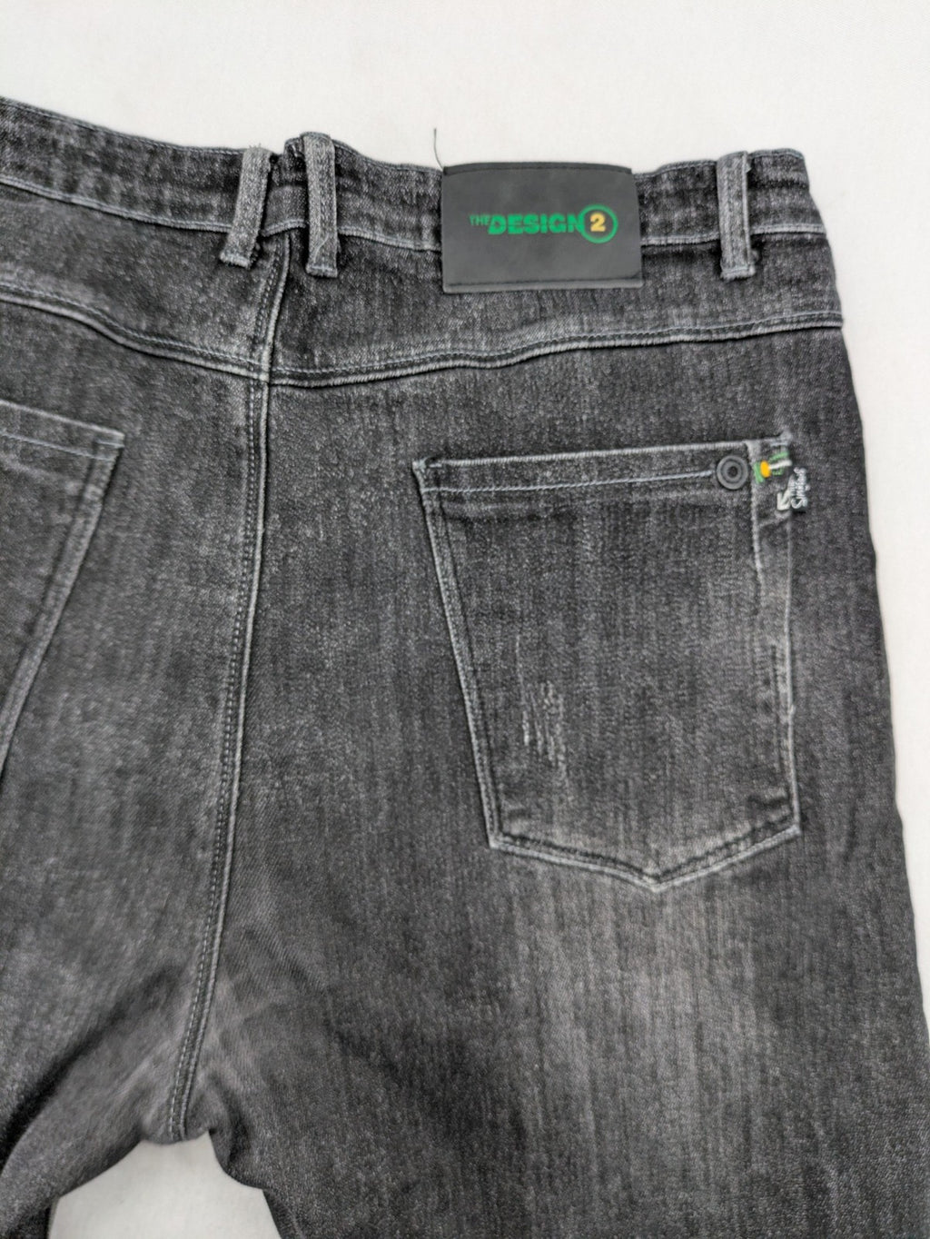 Denim straight jeans black grey washed stretch cotton 5-pocket design with logo details