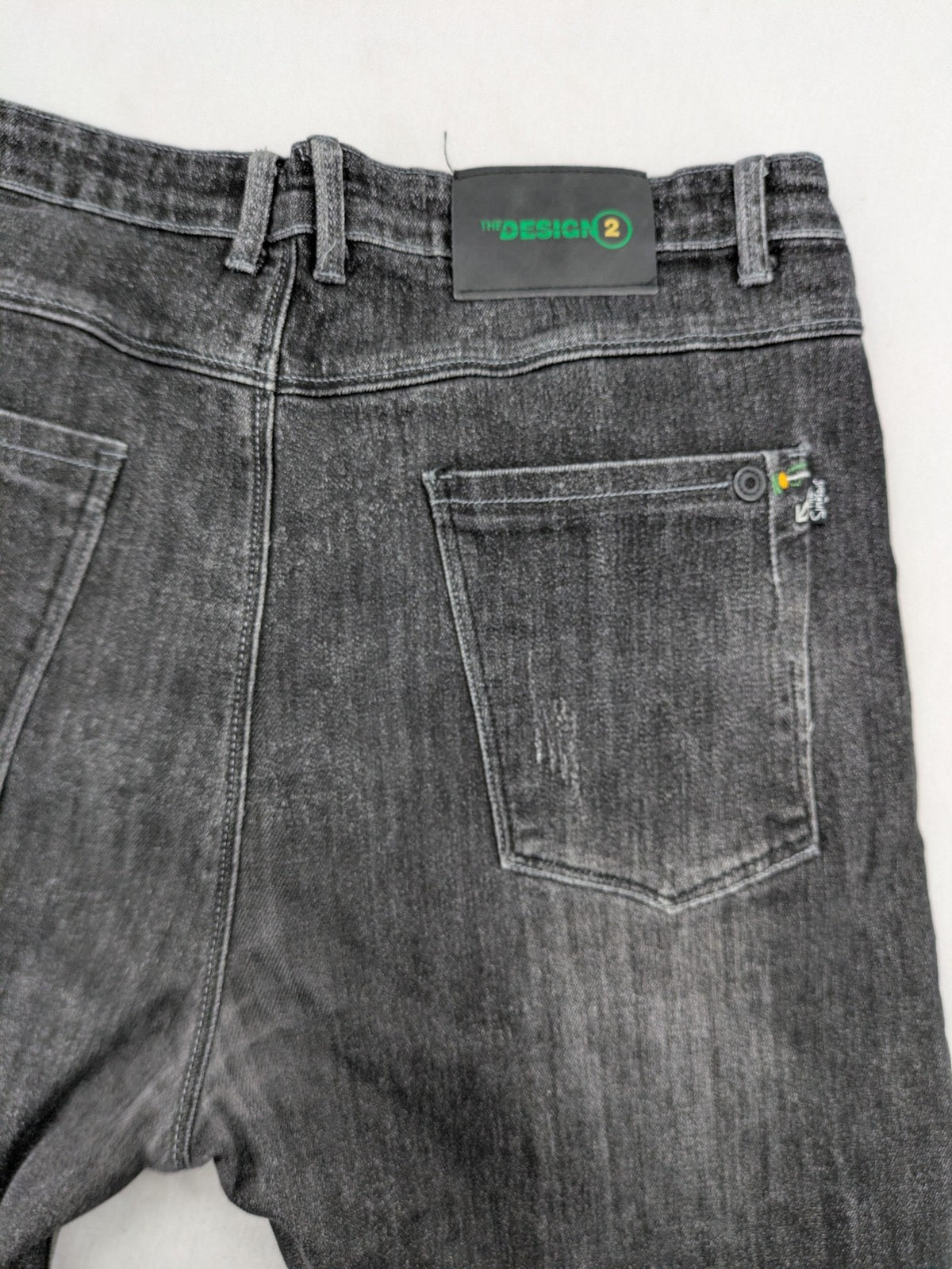 Denim straight jeans black grey washed stretch cotton 5-pocket design with logo details