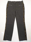 Elegante multi pants grey leopard print side stripes, stretchy material with pockets.