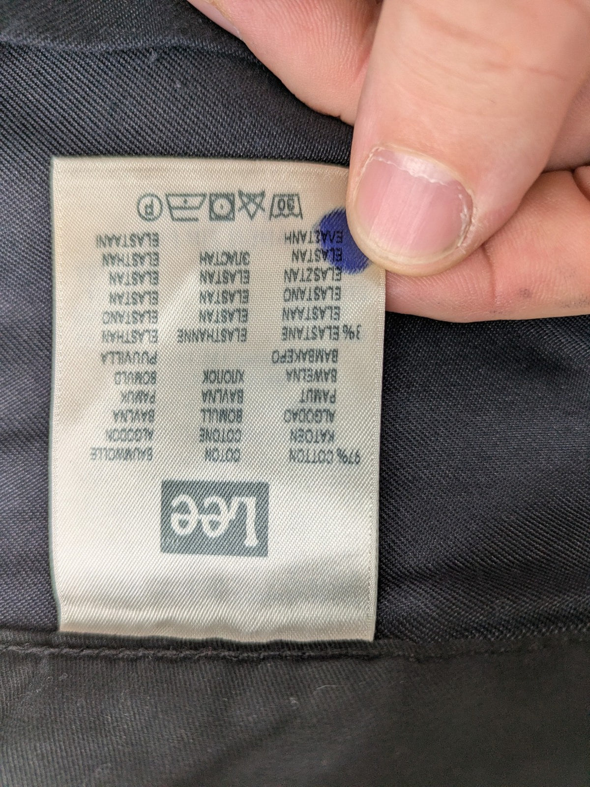 Lee straight jeans grey classic 5-pocket design with zip fly and subtle branding.
