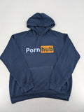 Pornhub zip-through hoodie navy blue with iconic logo on chest, cotton-polyester blend.