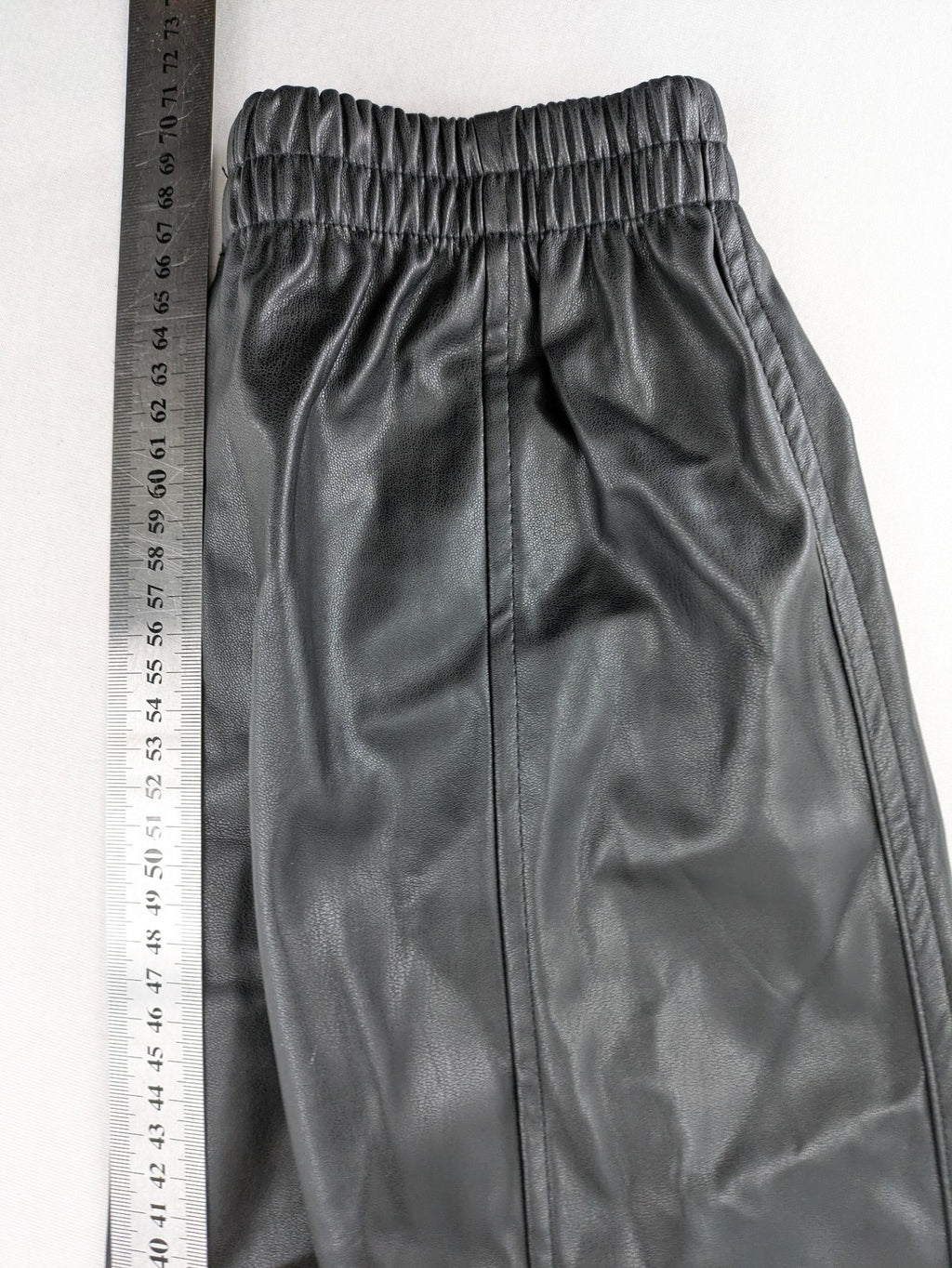 FB Sister grey jogger pants high waist with elastic waistband and drawstring, faux leather material.