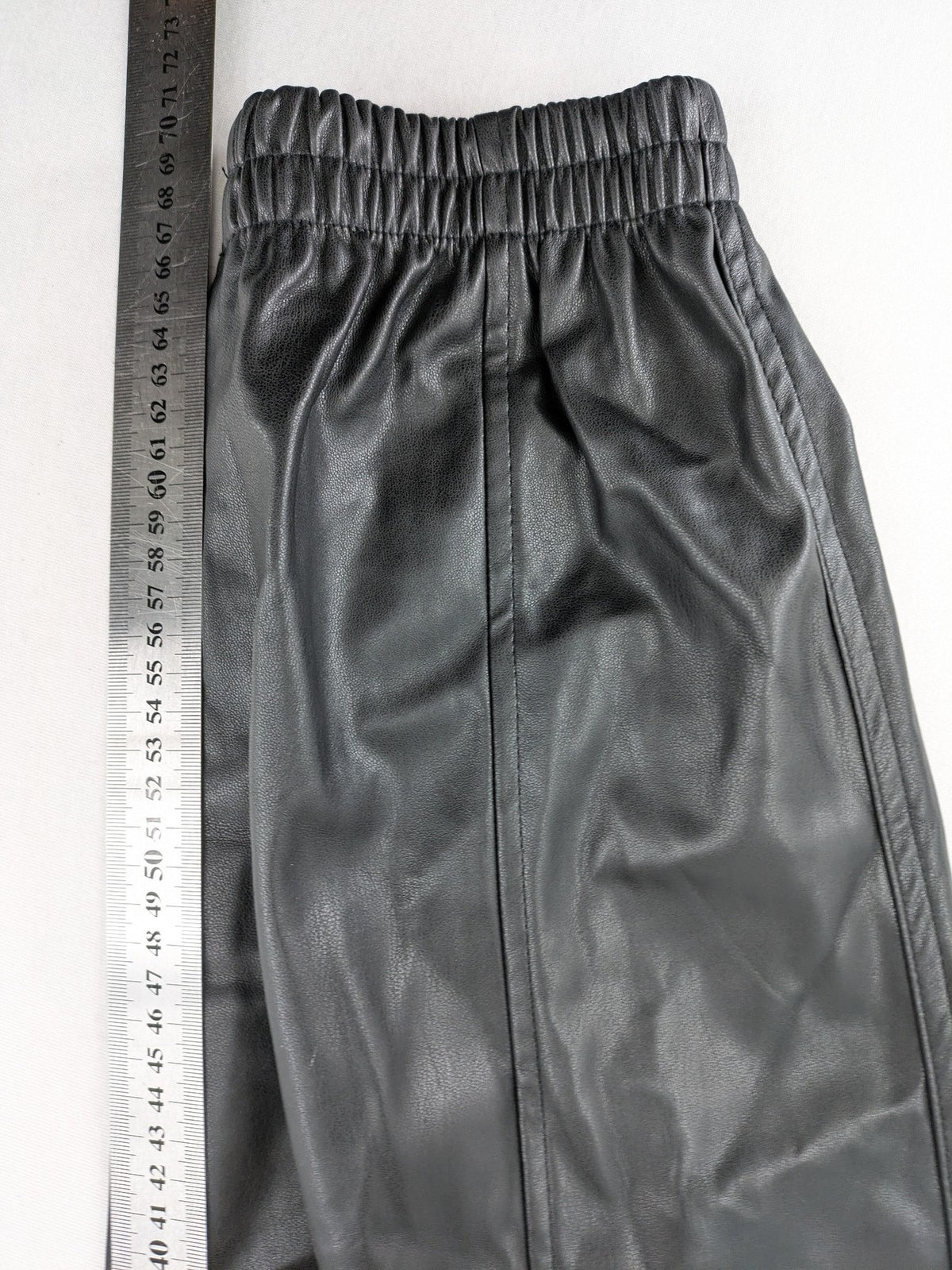 FB Sister grey jogger pants high waist with elastic waistband and drawstring, faux leather material.