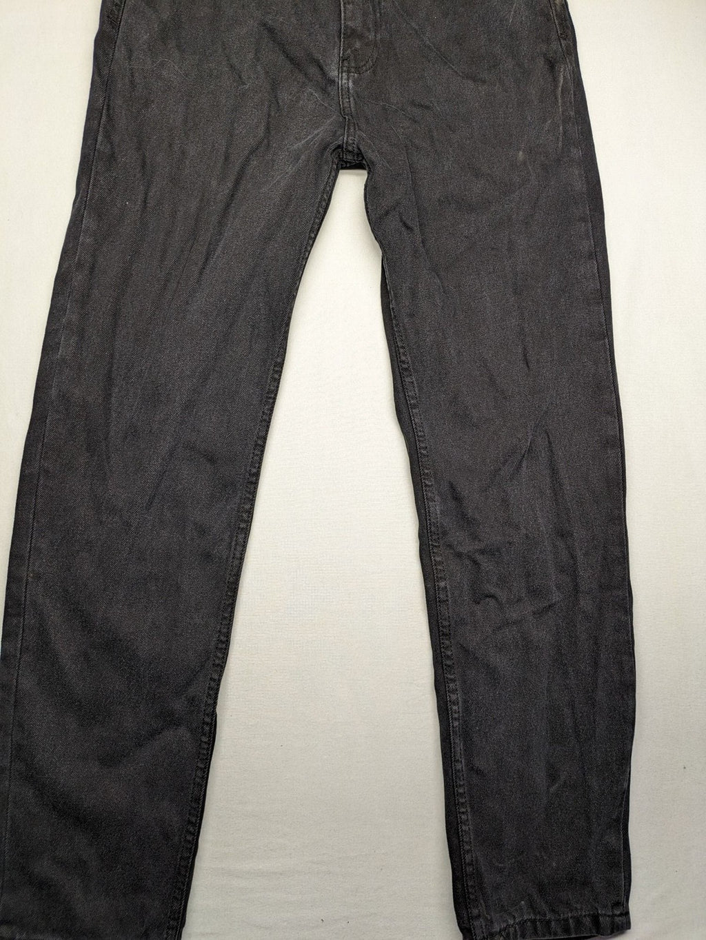 Don't Think Twice straight jeans black grey faded wash five-pocket design cotton denim