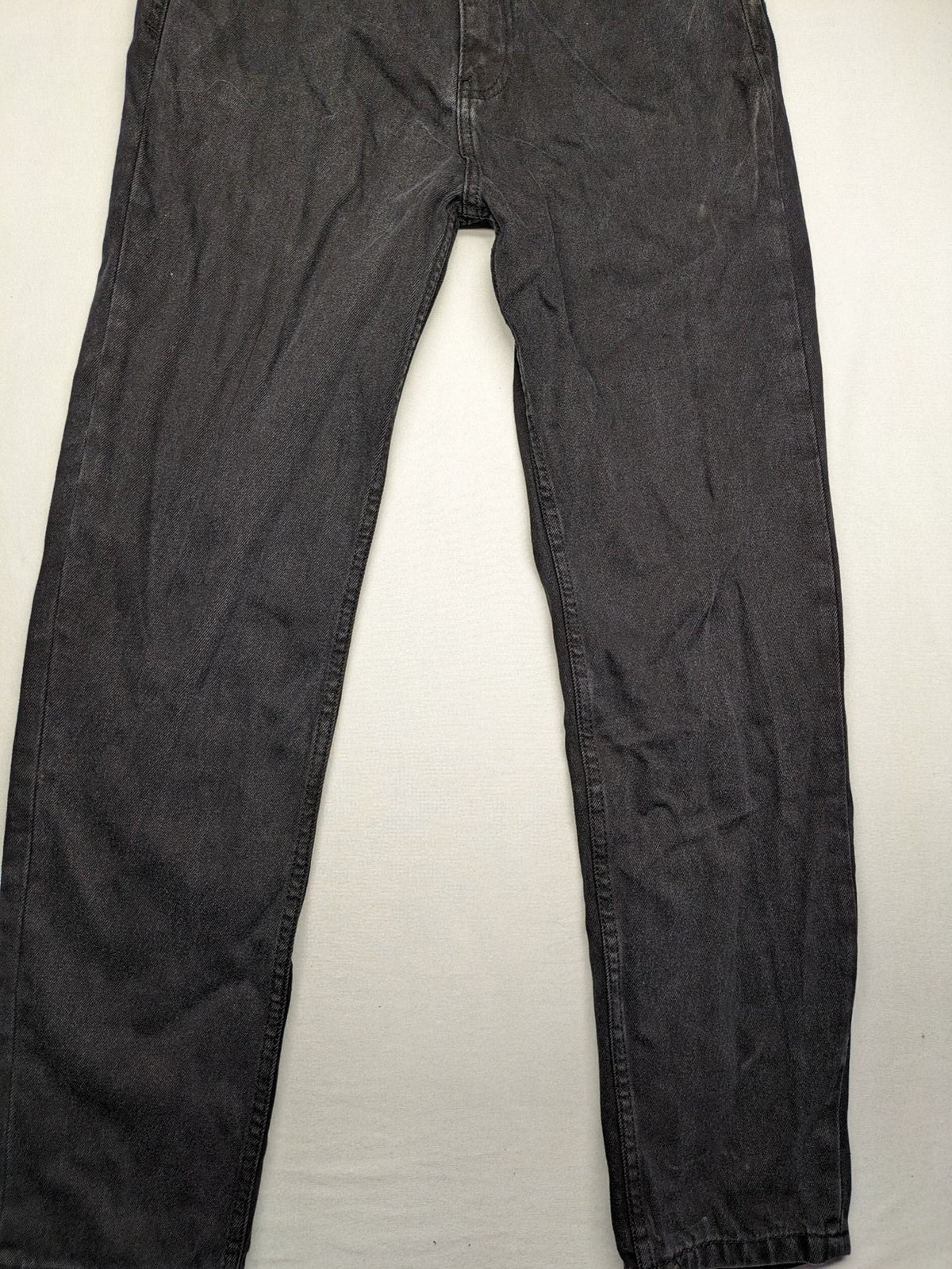 Don't Think Twice straight jeans black grey faded wash five-pocket design cotton denim